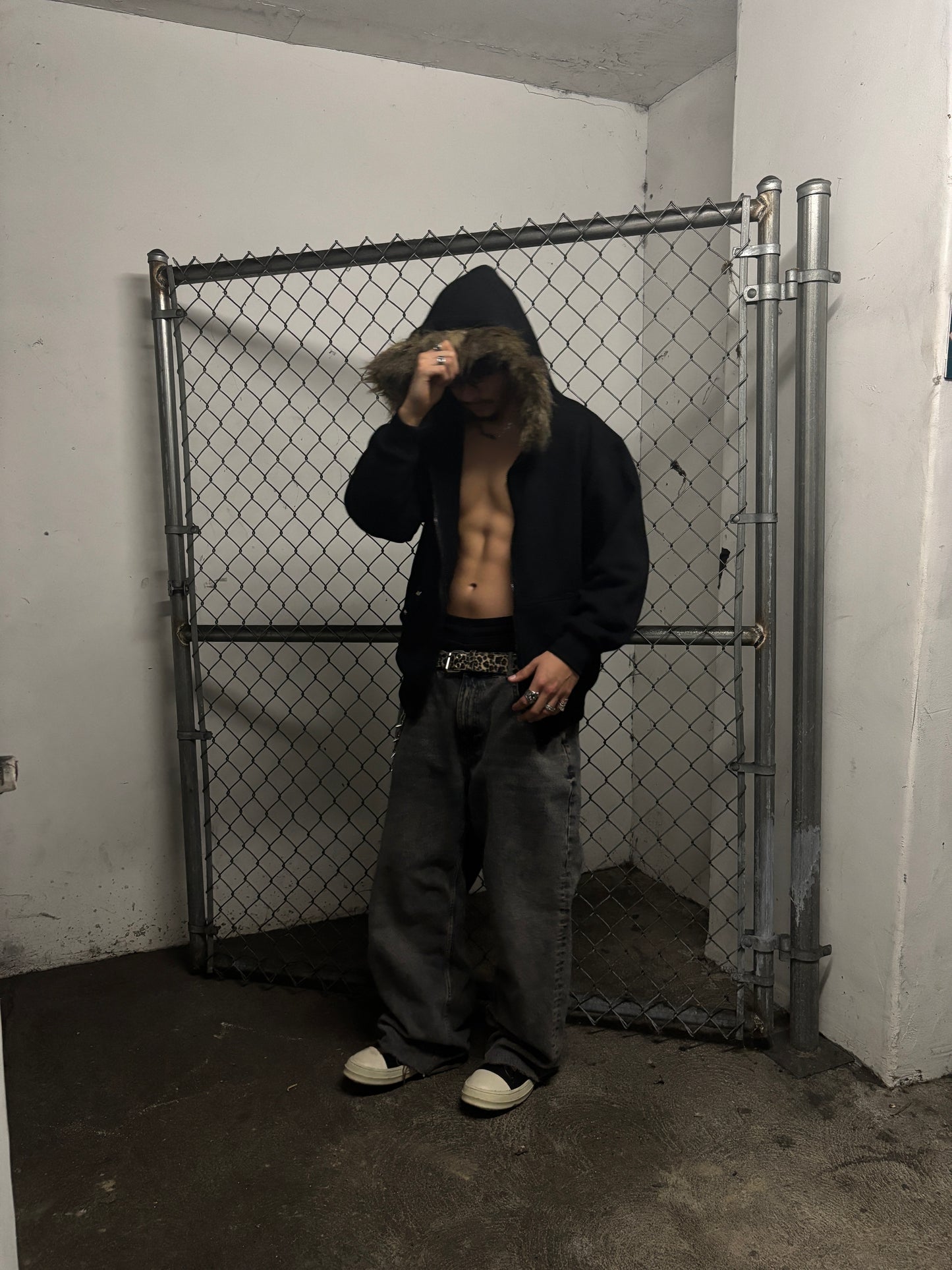 FURR BLACK STUDDED ZIP UP HOODIE