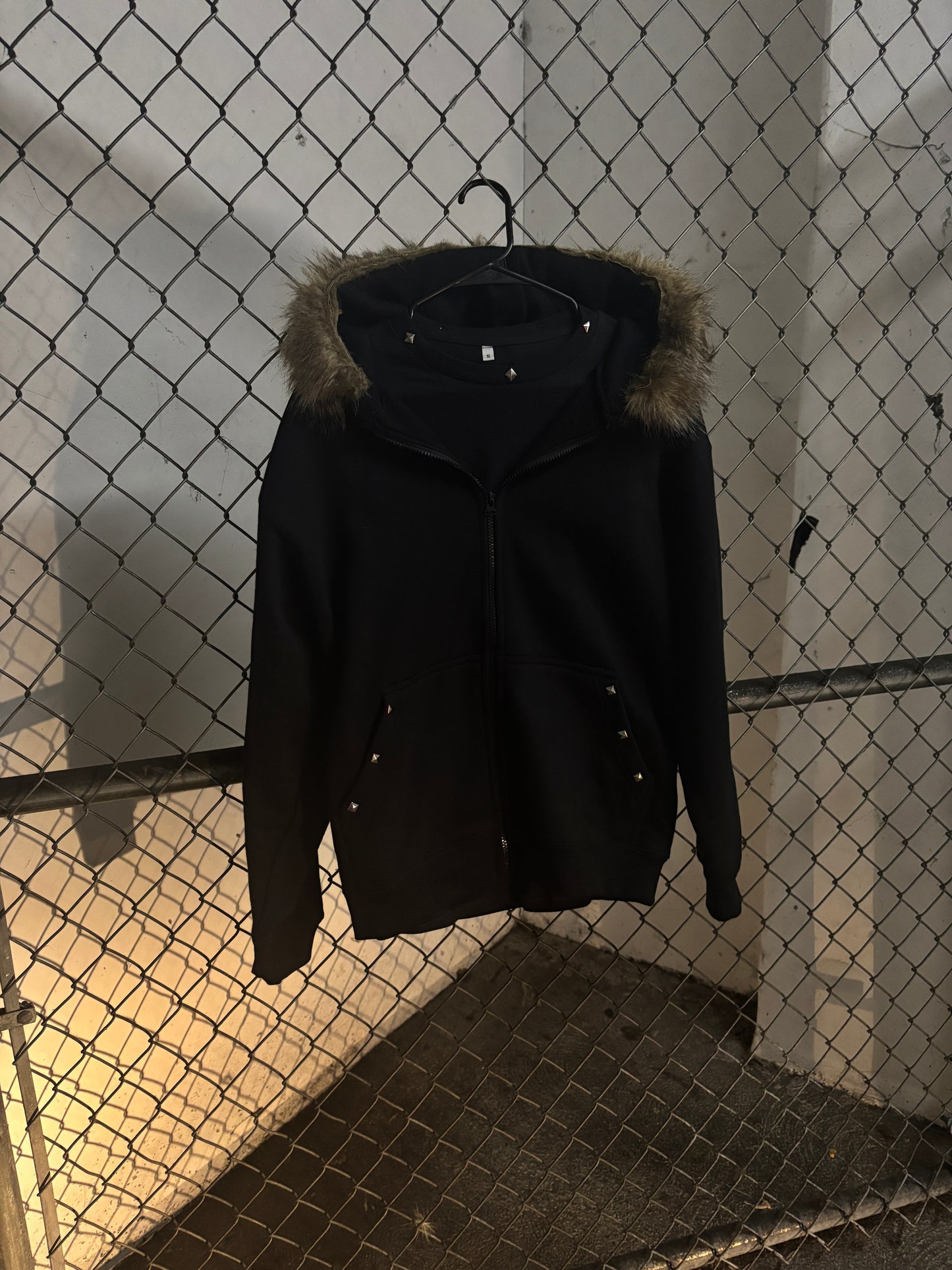 FURR BLACK STUDDED ZIP UP HOODIE